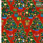 Christmas Tree Gift Wrapping Red Background Patterned Digital Printed Fabric